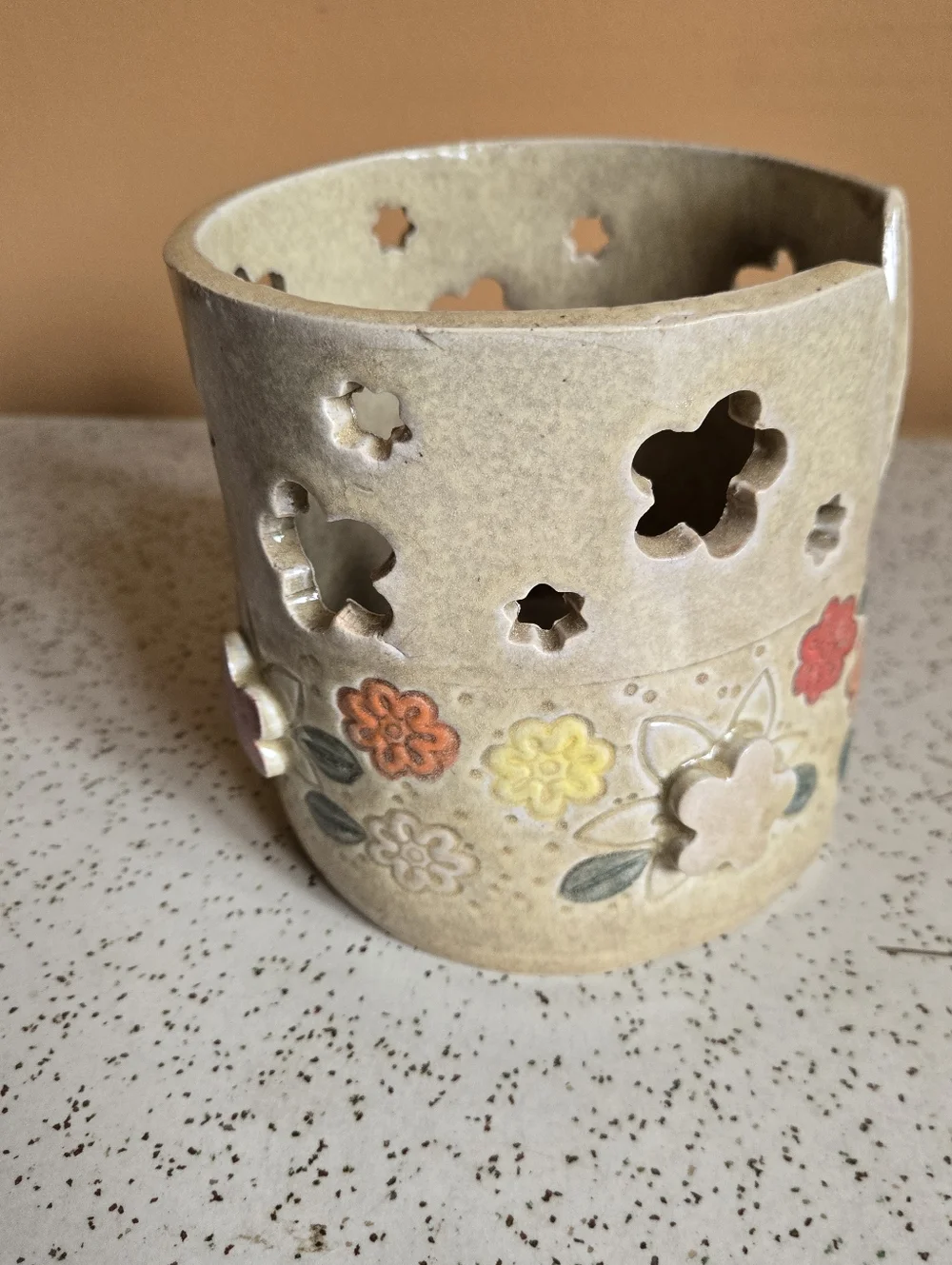 Handcrafted Floral Ceramic Holder for Candles or Trinkets - Picture 4 of 7